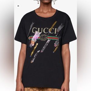 Gucci T shirt logo shooting stars details